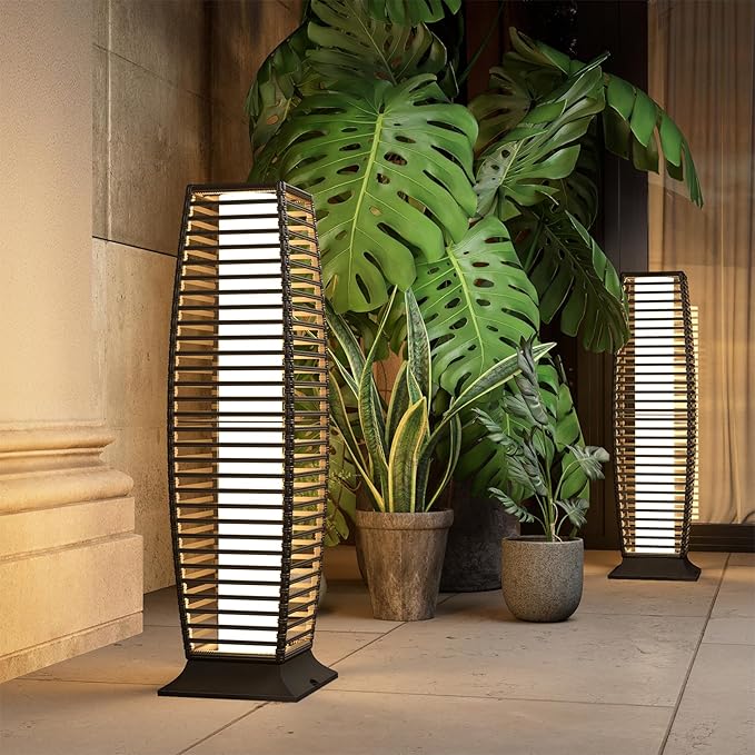 Grand patio 2-Piece Outdoor Floor Lamp Solar Powered Lantern Waterproof Wicker - Image 10