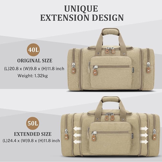 Gonex Canvas Duffle Bag for Travel 50L Expandable Duffel Weekend Overnight Bag - Image 3