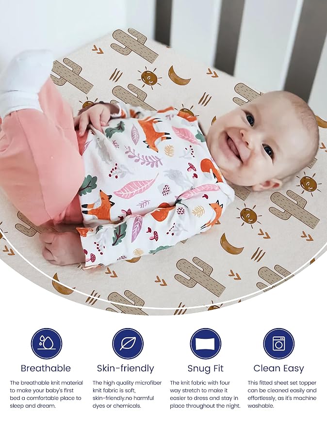 TotAha Cactus Pack N Play Sheets, Premium Stretch Fitted Portable Mini Cribs - Image 2