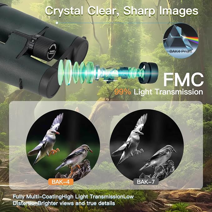 10x50ED Compact Binoculars for Adults – High-Powered BAK4 Prisms, Diamond White - Image 3