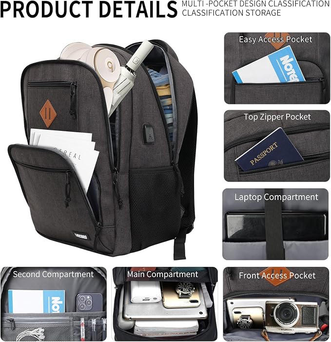 Black Backpacks for Men, Backpack for School, School Backpack for Boys Teens - Image 2