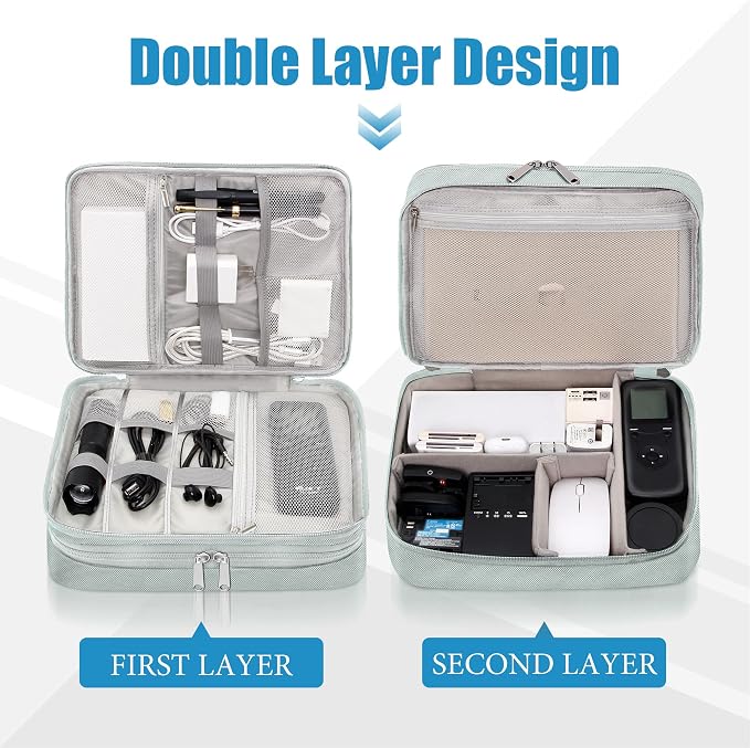 SELLYFELLY Electronics Travel Organizer, Double Layer Cable Organizer Bag - Image 3