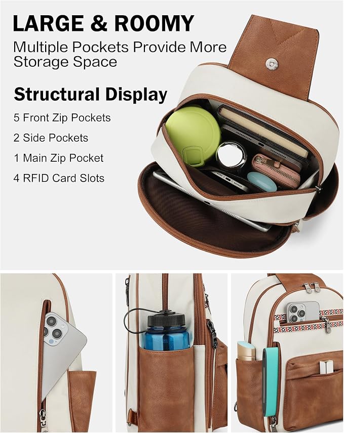 FADEON Large Sling Bag for Women, Leather Crossbody Purse Designer Anti Theft - Image 5