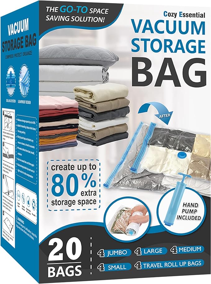 20 Pack Vacuum Storage Bags, Space Saver Bags Compression by CozyEssential