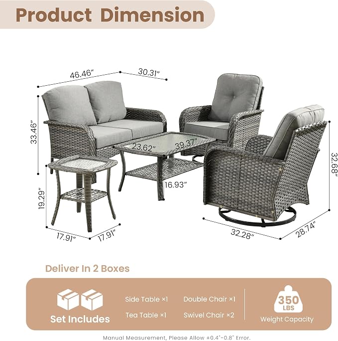HOOOWOOO Patio Furniture Set, 5 Pieces Outdoor Conversation Set, All Weather - Image 7