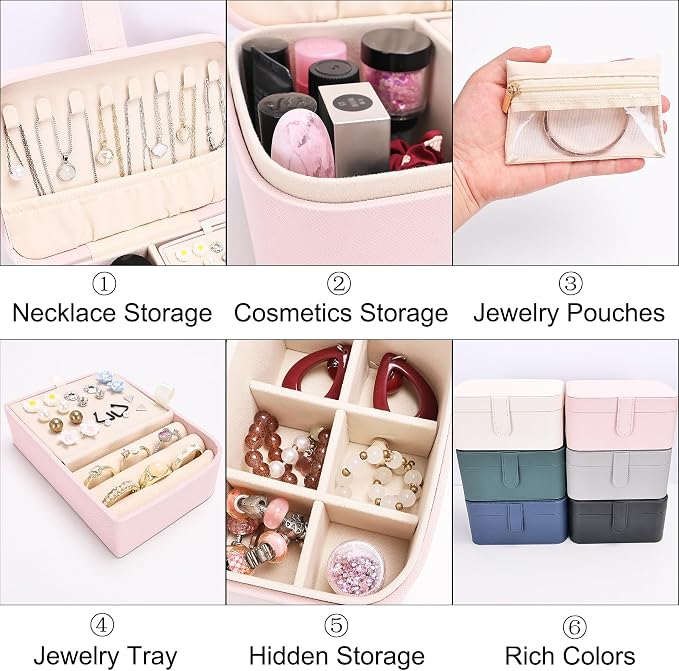 2 Layer Portable Jewelry Box, Large Jewelry Travel Case - Image 3