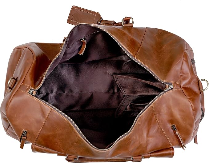 Duffle Leather Travel Bag for Women Men Gym Sports Overnight Weekend Airplane - Image 4