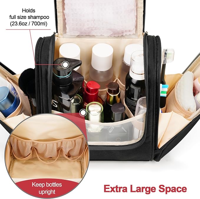 Hanging Travel Toiletry Bag for Women and Men, 6 Organizer Compartments - Image 2