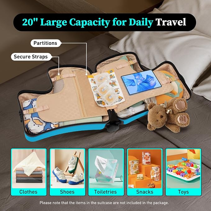 CNCEST 20"/24" Kid's Ride-on Travel Suitcase, Travel Rolling Luggage - Image 5