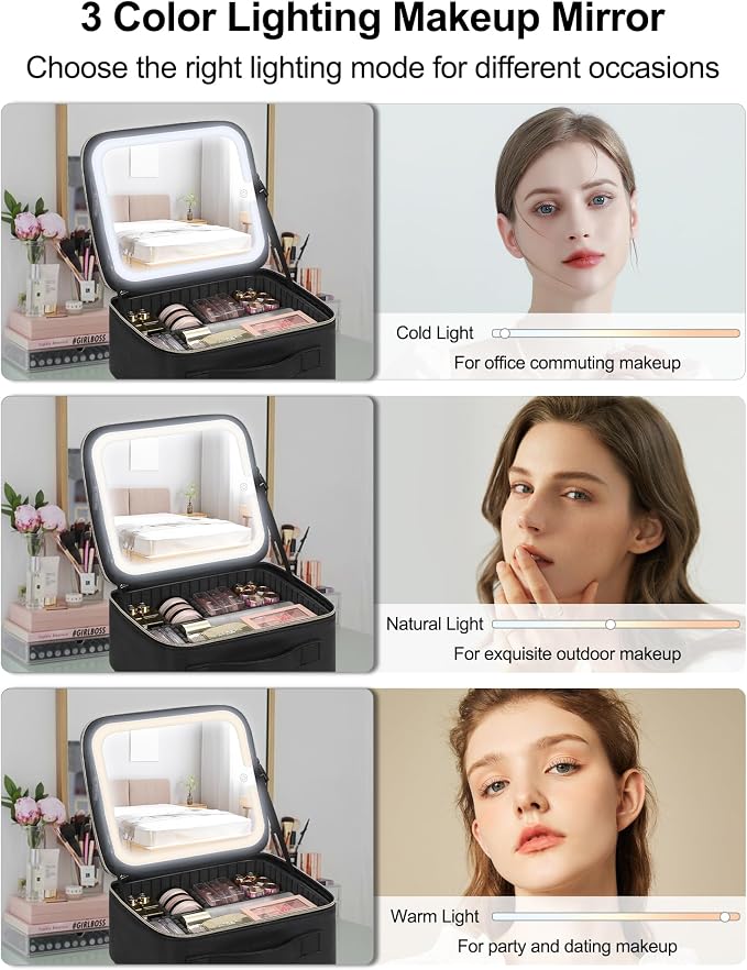 Chomeiu Makeup Bag with LED Mirror, Travel Makeup Case - Image 4