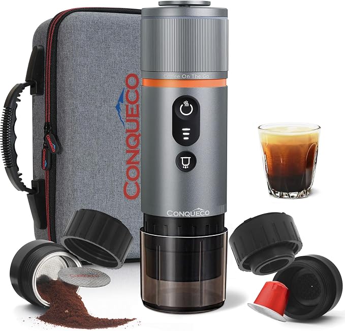 CONQUECO Portable Espresso Machine Travel: 12v Car Coffee Maker by CONQUECO