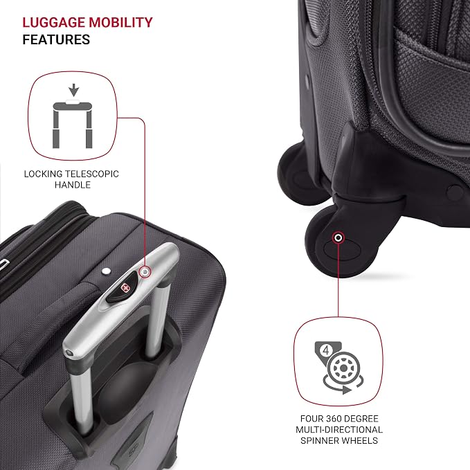 SwissGear Sion Softside Expandable Luggage, Dark Grey, Carry-On 21-Inch - Image 2