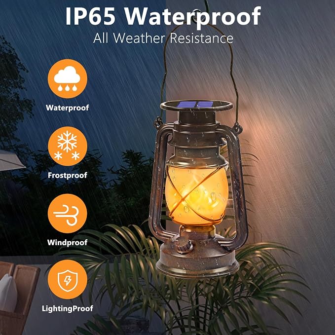 Solar Lanterns Outdoor Waterproof, 2 Pack Bronze Vintage Lanterns - Image 5