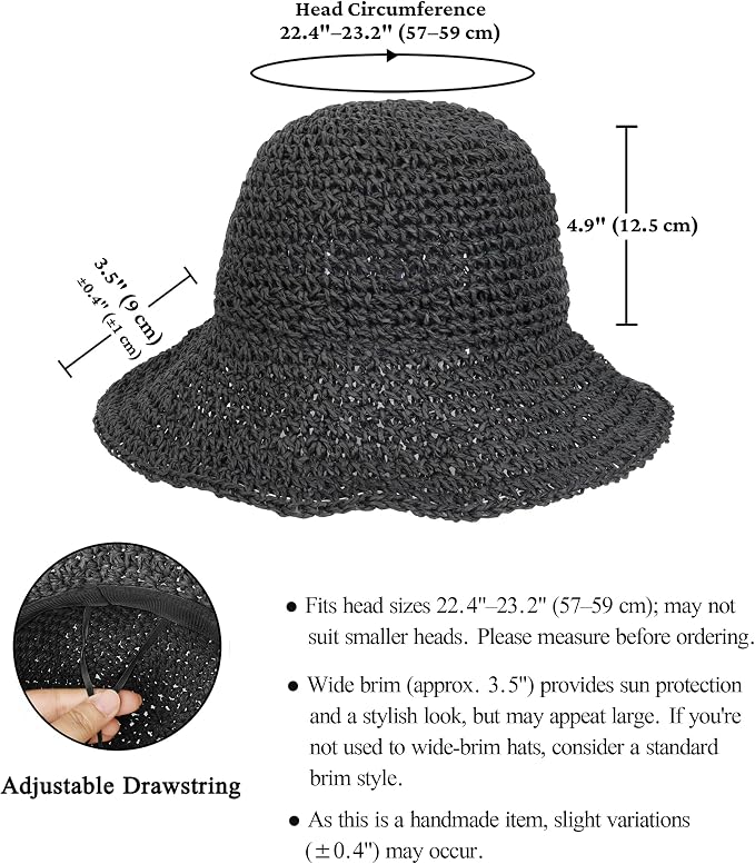 Womens Wide Brim Straw Sun Hat Foldable Floppy Crochet Beach Hat - Image 7