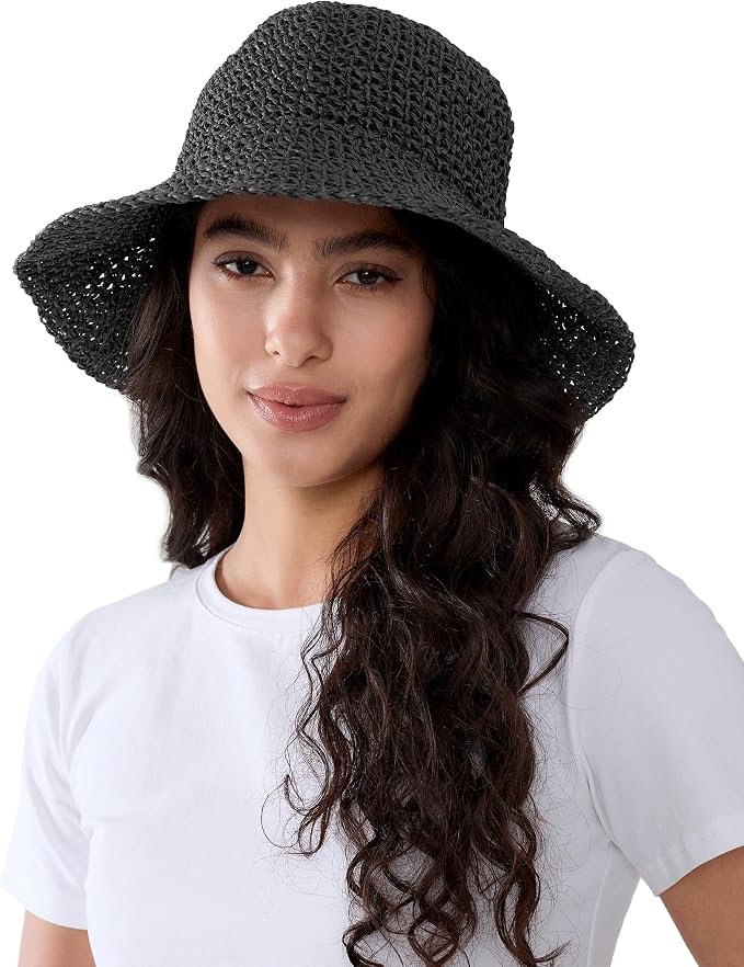 Womens Wide Brim Straw Sun Hat Foldable Floppy Crochet Beach Hat - Image 2