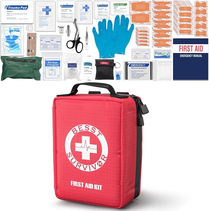 Premium First Aid Kit with Labelled Compartments, Emergency Survival Kit by BesstSurvivor