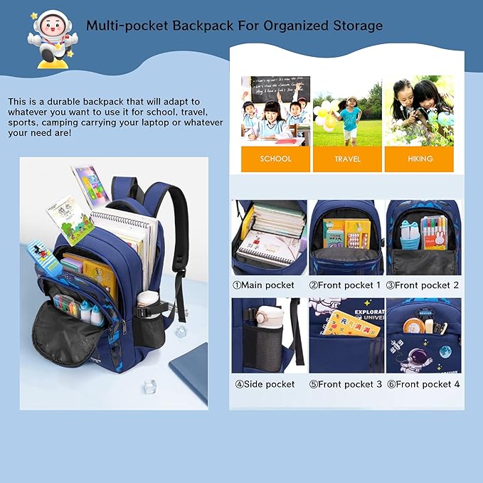 MITOWERMI Astronaut Backpack for Boys School Bags Space Kids Backpack for - Image 3