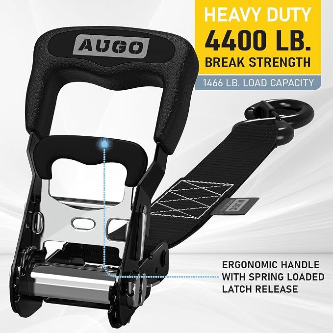 AUGO Heavy Duty Ratchet Straps & Soft Loops – Pack of 4 Extra Strong 1.5” by - Image 2