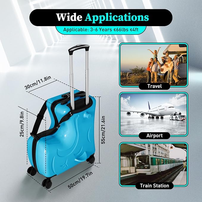 CNCEST 20"/24" Kid's Ride-on Travel Suitcase, Travel Rolling Luggage - Image 4