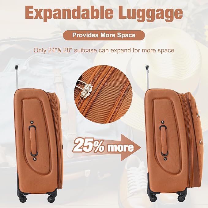 Merax Softside Luggage Set Softshell Lightweight 3 Piece Spinner Suitcase - Image 6
