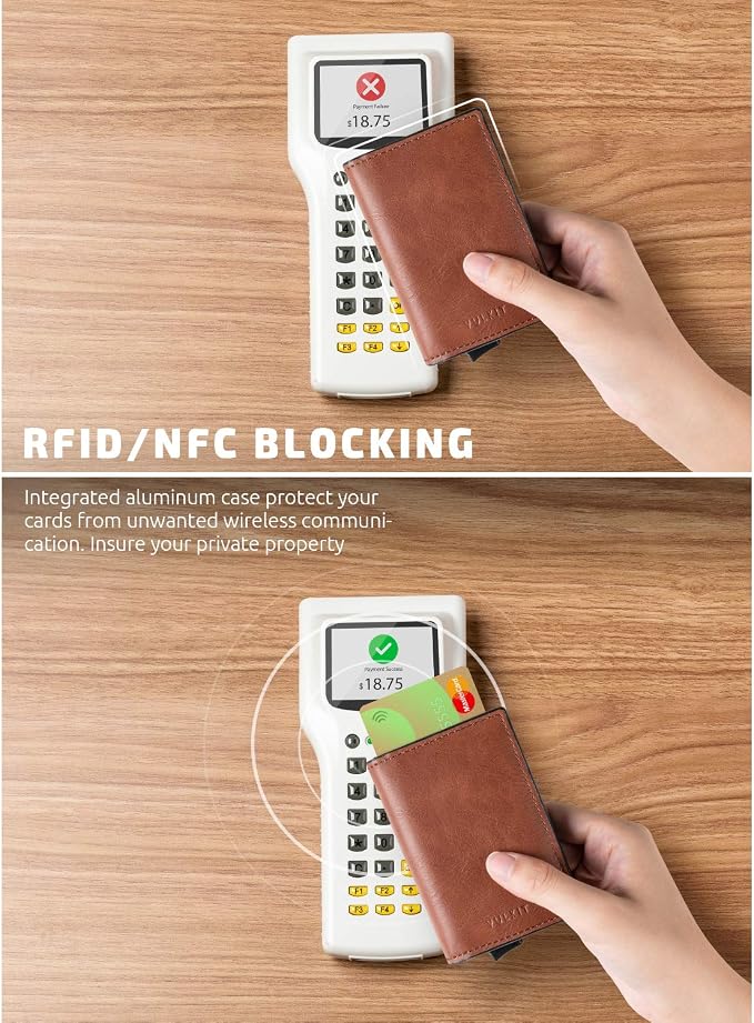 VULKIT Card Holder Pop Up Slim Wallet Leather RFID Blocking Card Case Up to 8 - Image 3