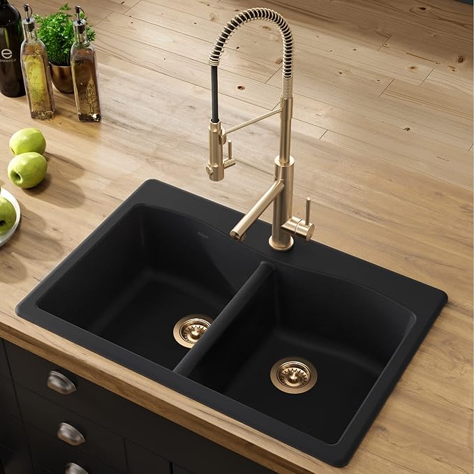 KRAUS Forteza 33-inch Drop in/Undermount 50/50 Double Bowl Granite Kitchen Sink - Image 3