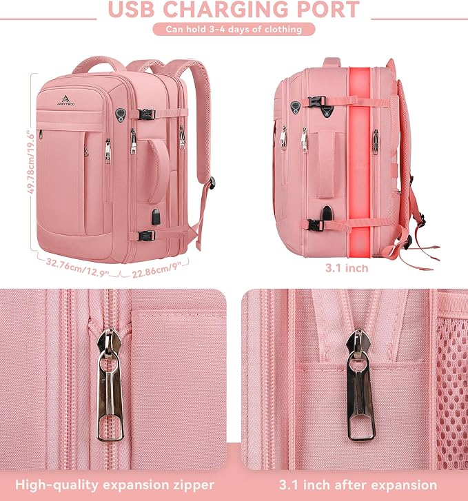Travel Laptop Backpack for Women, 50L Expandable Extra Large Backpack, Carry On - Image 2
