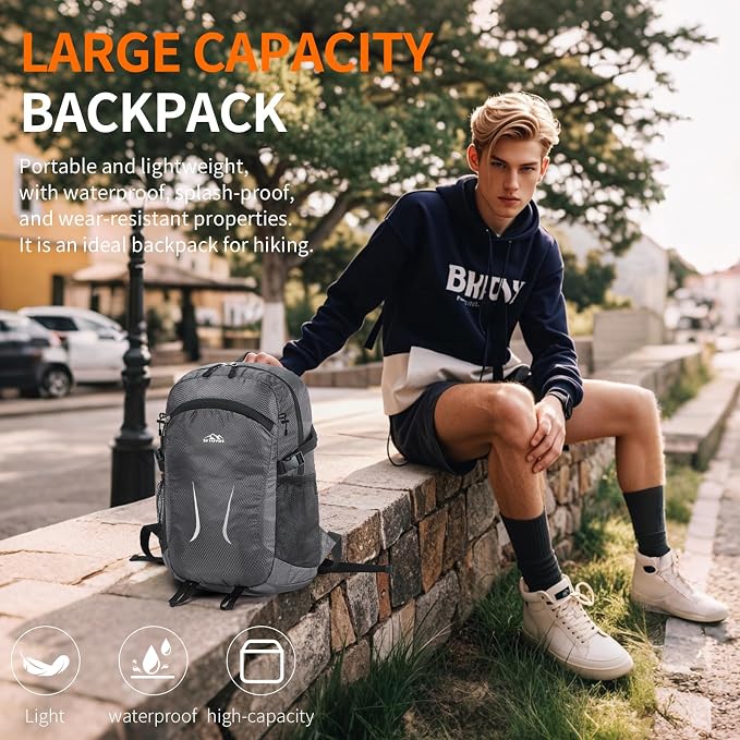 Hiking Daypack, 30L Waterproof Hiking Backpack Packable Lightweight Travel Day - Image 2