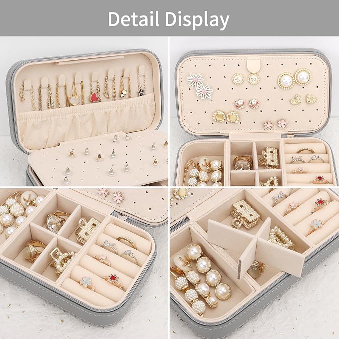 DesignSter Travel Jewelry Box, PU Leather Portable Jewelry Case, Small Jewelry - Image 3