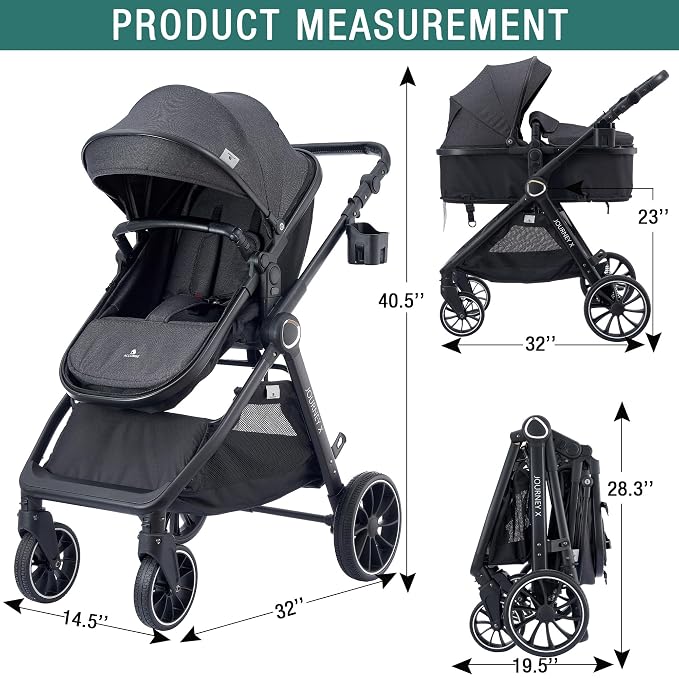 Baby Stroller 2 in 1 Newborn Convertible Stroller Bassinet - Image 8