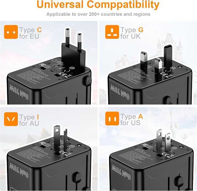 Universal Travel Adapter, VYLEE 70W International Plug Adapter - Image 5