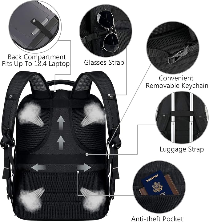 VECKUSON 18.4 Laptop Backpack for unisex, 60L Extra Large Gaming Laptops Back - Image 5