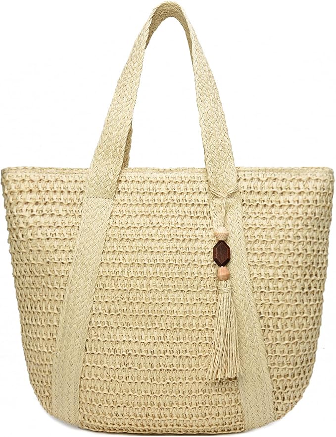 Straw Beach Bags for Women Woven Beach Tote Bag Casual Boho Large Shoulder by YAVCOOL