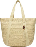 Straw Beach Bags for Women Woven Beach Tote Bag Casual Boho Large Shoulder by YAVCOOL