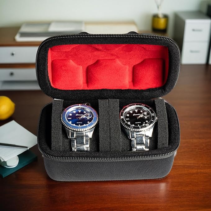 Hard Compact Watch Roll travel case, 2 Slots Portable holder and Organizer - Image 2