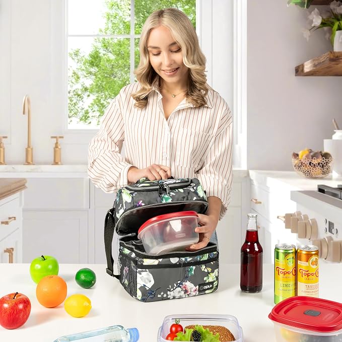 OPUX Lunch Box For Women, Insulated Large Lunch Bag Adult Work, Double Decker - Image 4