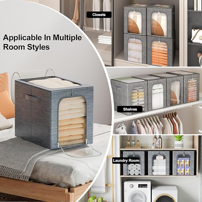 GoMaihe Clothes Storage Bins Metal Frame: 55L Extra Large Stackable Closet - Image 7