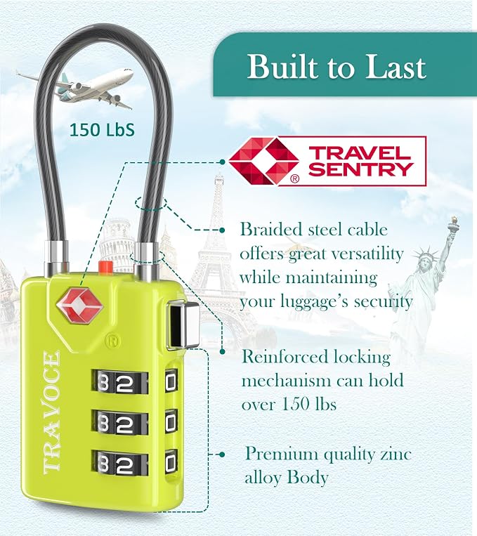 Search Alert TSA Approved Travel Combination Luggage Cable Locks - Image 5