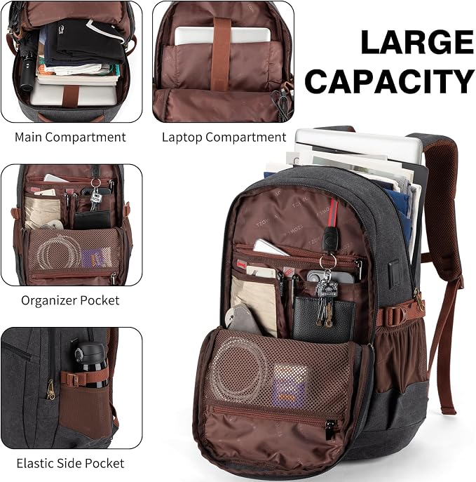 Tzowla Vintage Canvas Laptop Backpack - Image 2