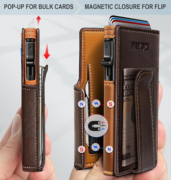 Men Wallet, with Money Clip Coins Pocket ID Window, Slim Front Pocket RFID - Image 3