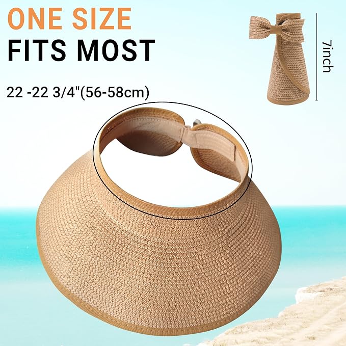 PFFY Sun Hats for Women Straw Beach Hat Packable Foldable Wide Brim Ponytail - Image 6