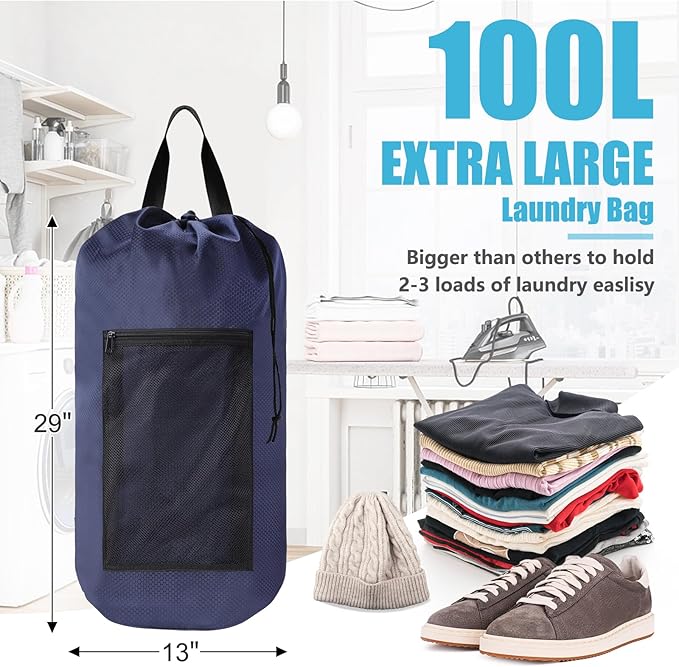 Portable with Adjustable Shoulder Straps Travel Dirty Laundry Bag, with - Image 3
