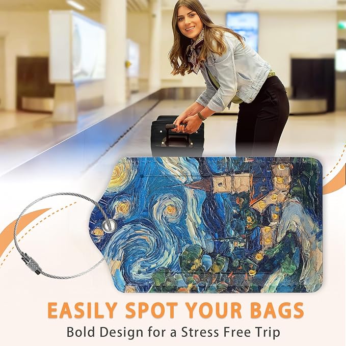 Starry Night Swirl 3 Pack PU Leahter Luggage Tag - Image 4