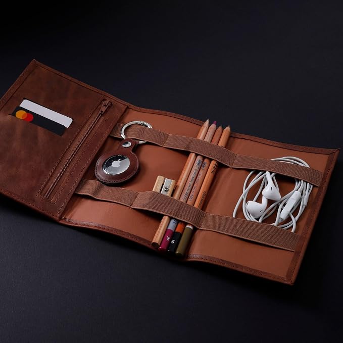 HARDISTON Custom Leather Electronic Organizer Roll – Personalized Cord Pouch - Image 3