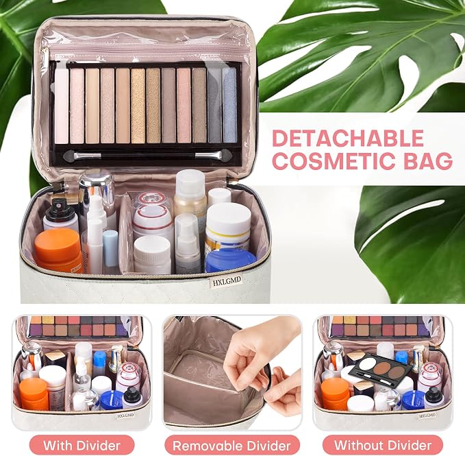 Large Makeup Bag with Mirror Double Layer Travel Make Up Organizer Case - Image 4