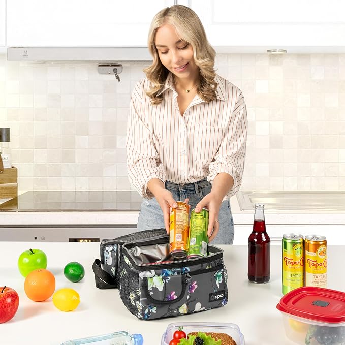 opux Lunch Bag Women Insulated, Adult Lunch Box Cooler, Flower Lunch Box - Image 4