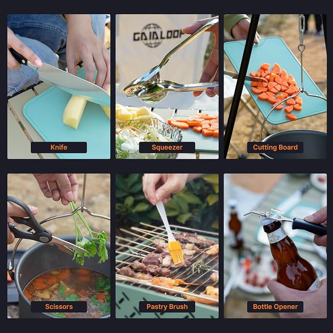 Camping Cooking Utensils Set Grilling Cookware Camp Kitchen Rotating - Image 6