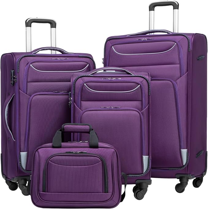 Coolife Luggage 4 Piece Set Suitcase Spinner TSA Lock Softshell lightweight by COOLIFE