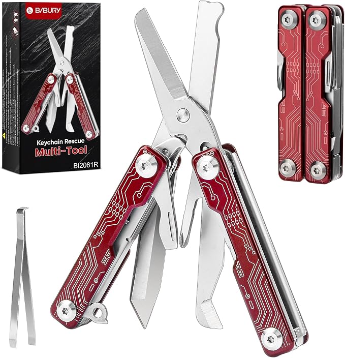 BIBURY Mini Keychain Multitool Scissors BI2061R, 9 in 1 Multitool EDC Scissors - Image 9