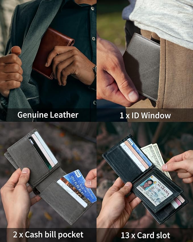 Mens Wallet Bifold Genuine Leather RFID Blocking Wallet - Image 3